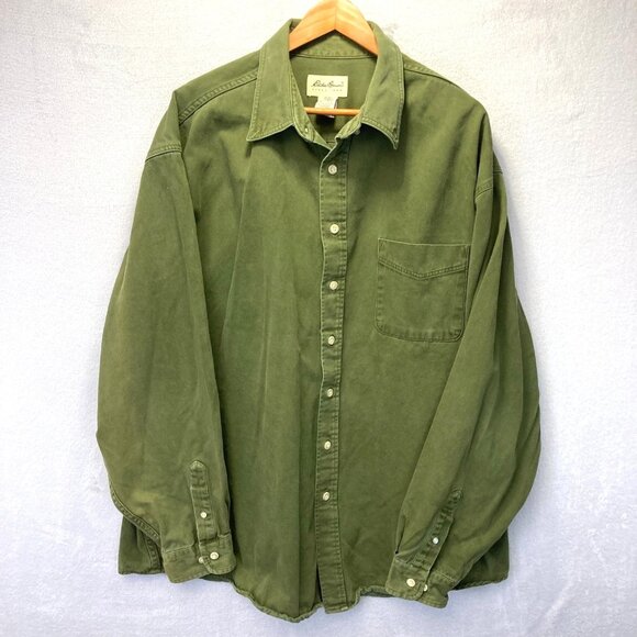 VINTAGE 90s Eddie Bauer Heavyweight Button Up Shirt Mens XXXL 3XL Green Shacket - Picture 1 of 15